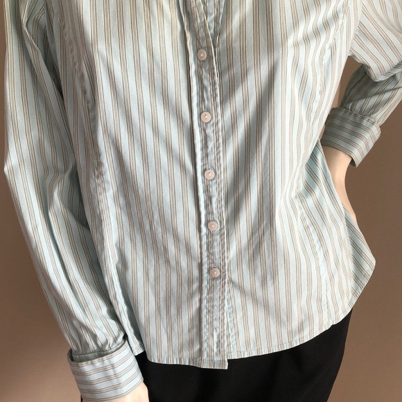 Vintage Gap Lt Aqua Pinstripe Dress Shirt collared Button Down French Cuffs - Picture 4 of 9